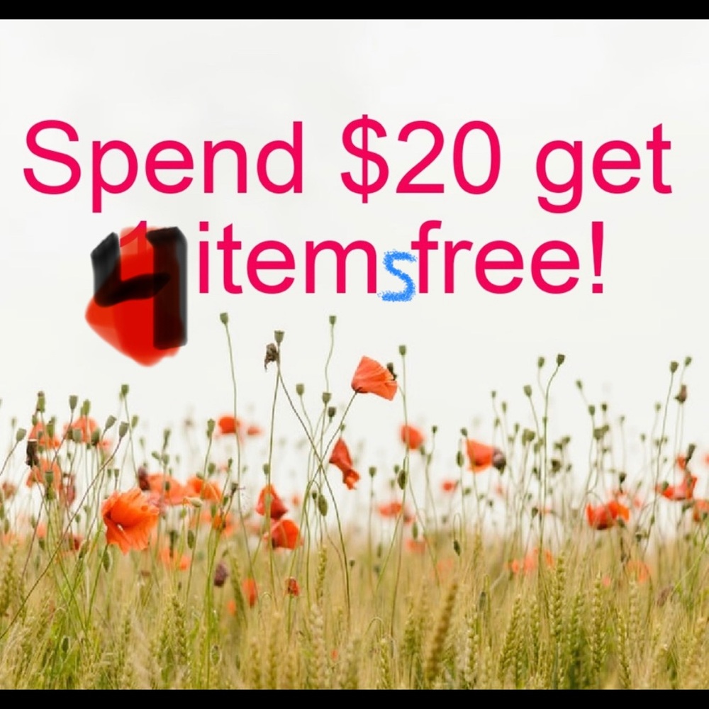 Spend $20 get 4 items free!!! EVERYTHING MUST GO!!!